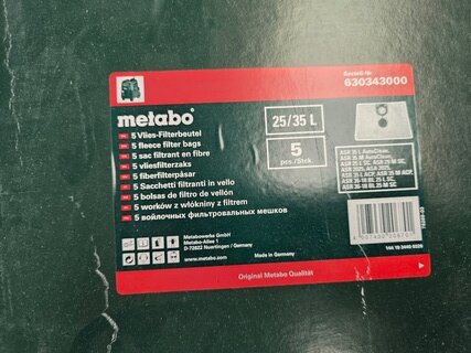 3x Vliesfilterzakken 5 per doos Metabo, 630343000